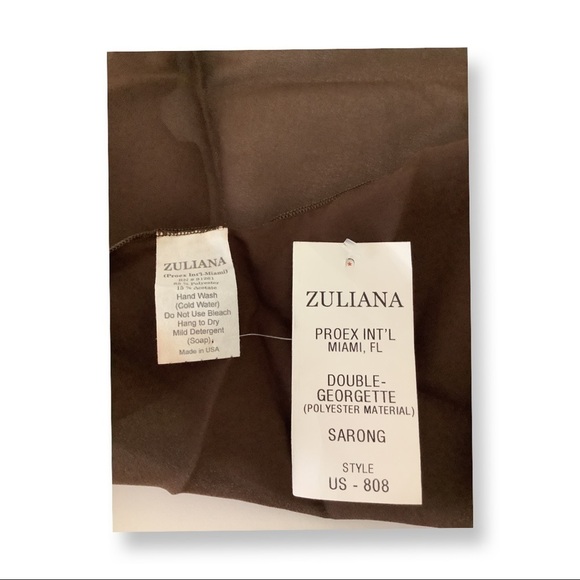 Zuliana Brown Short Sarong Made in USA New With Tags - Picture 4 of 7